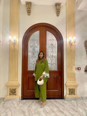 Manahils Stitched Moss Green Embroidered Two Pc
