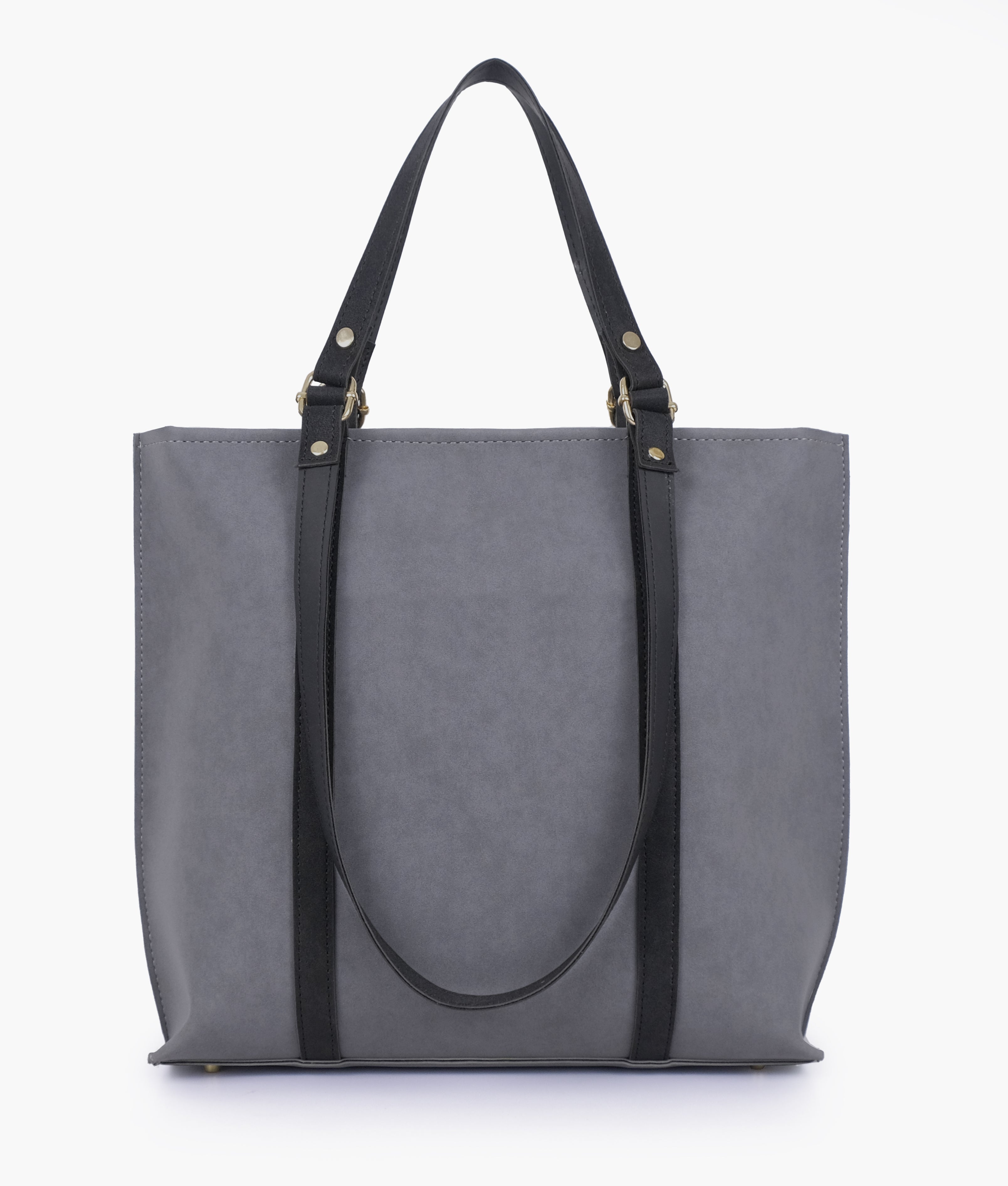 RTW Creation - Grey and black mocha suede double-handle tote