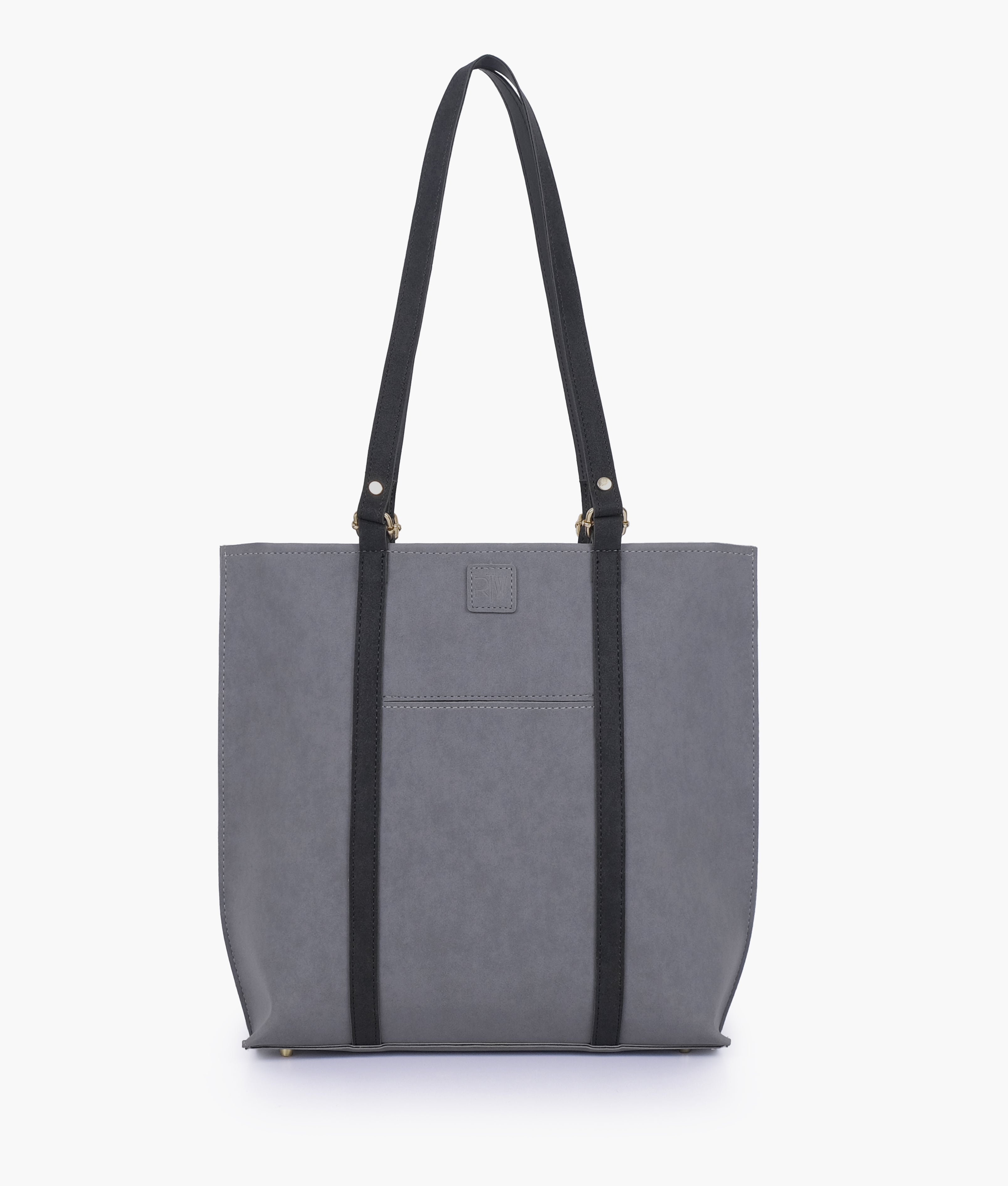 RTW Creation - Grey and black mocha suede double-handle tote