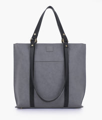 RTW Creation - Grey and black mocha suede double-handle tote