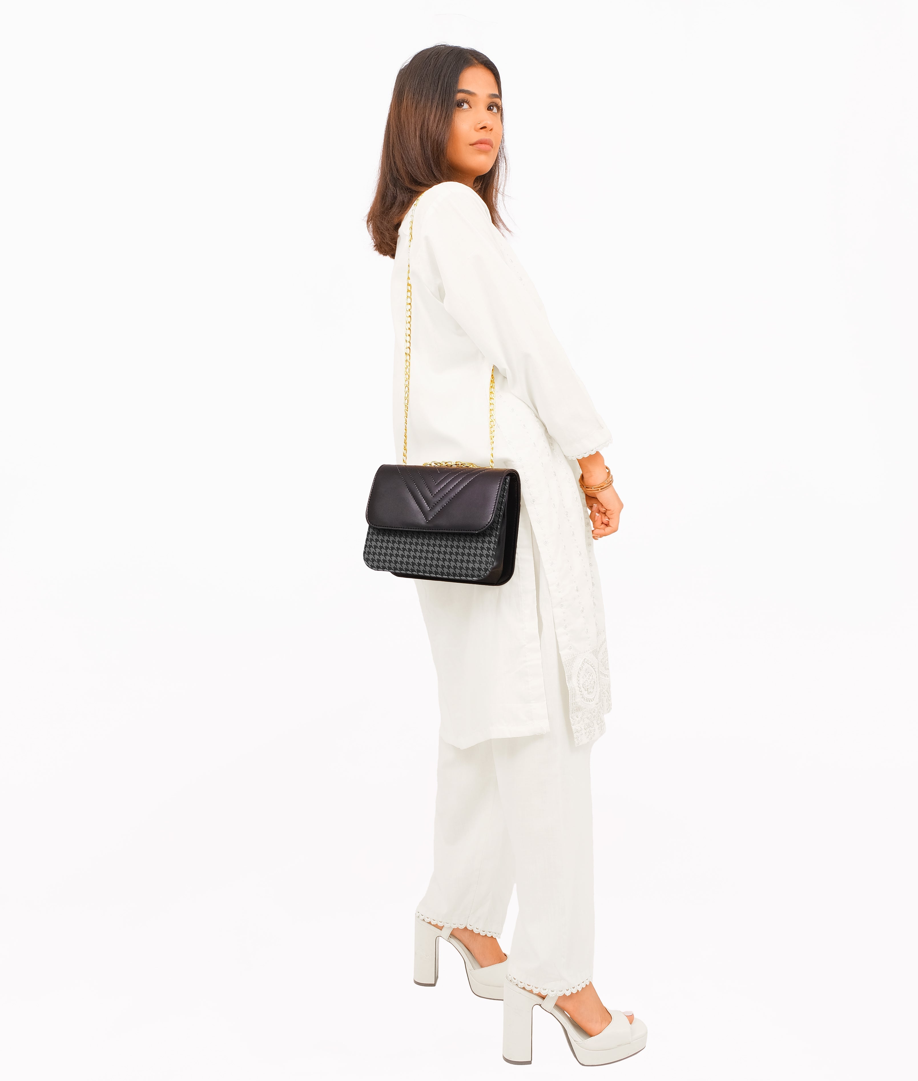 RTW Creation - Grey houndstooth chain cross-body bag