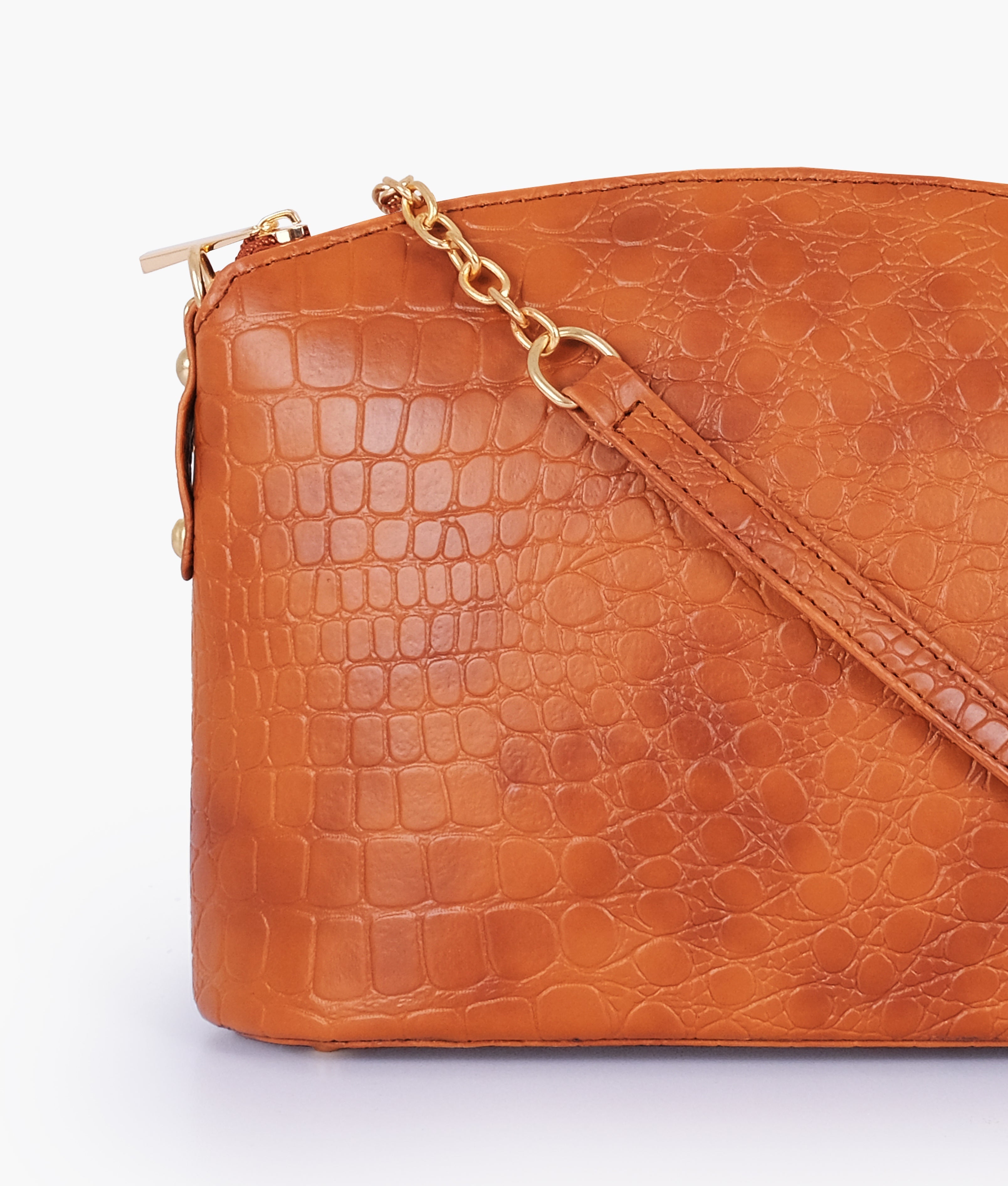 RTW Creation - Brown crocodile with chain strap cross-body bag