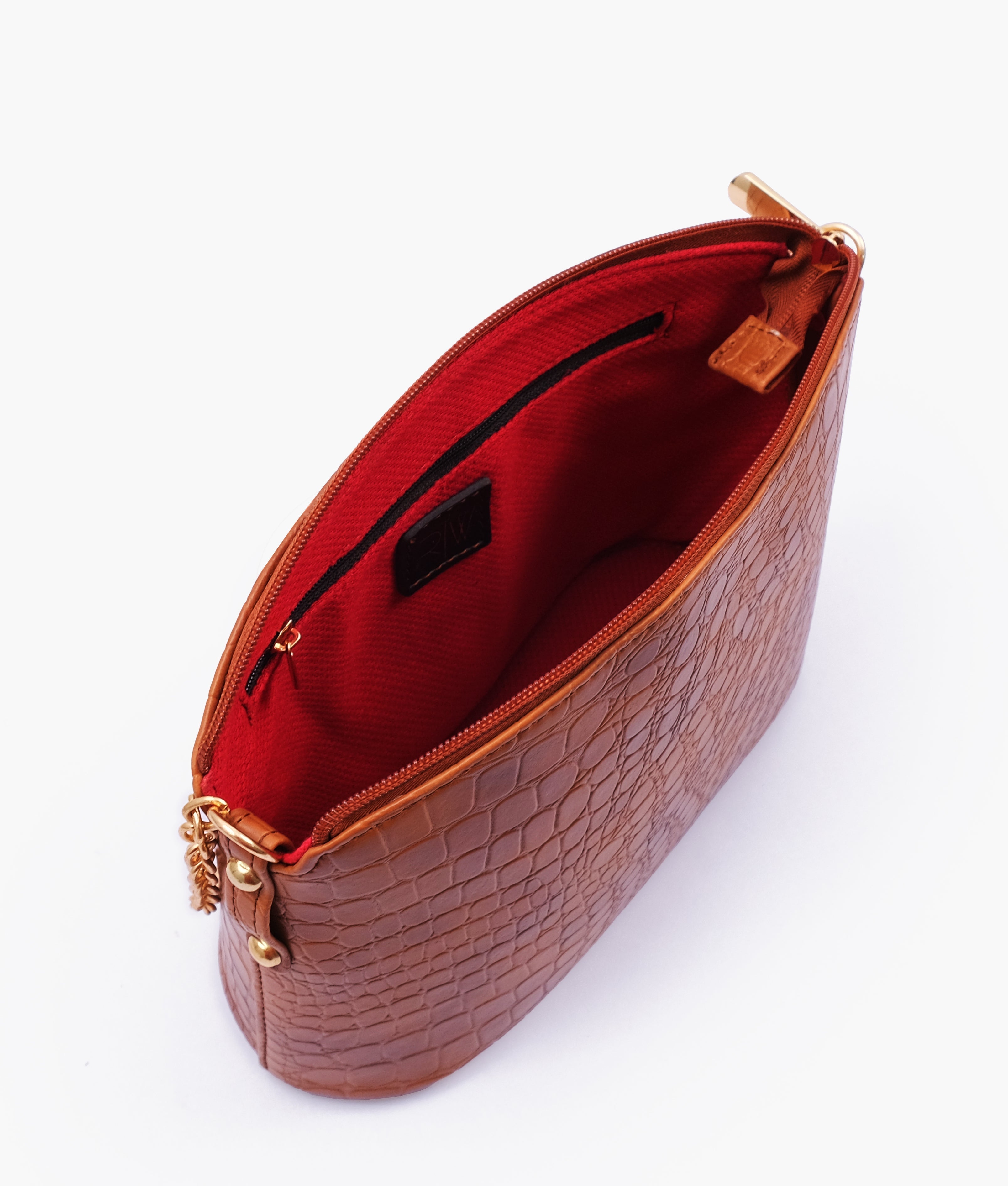 RTW Creation - Brown crocodile with chain strap cross-body bag