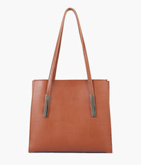 RTW Creation - Brown zipper shoulder bag with long handle