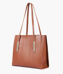 RTW Creation - Brown zipper shoulder bag with long handle