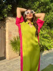 Manahils Stitched Pop Of Pink Kaftan