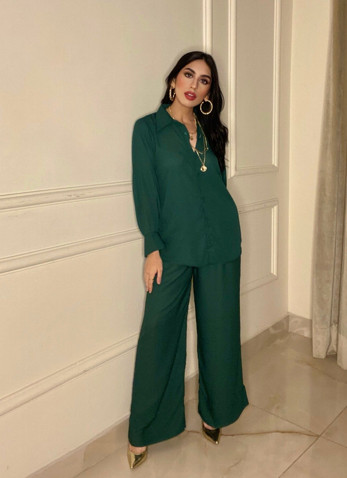 Manahils Stitched Co Ords C0-Ord Set Green