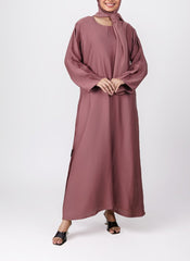 Hijab Ul Hareem Tea Pink Nida Plain Round Neck Front Close Abaya - 0120-P