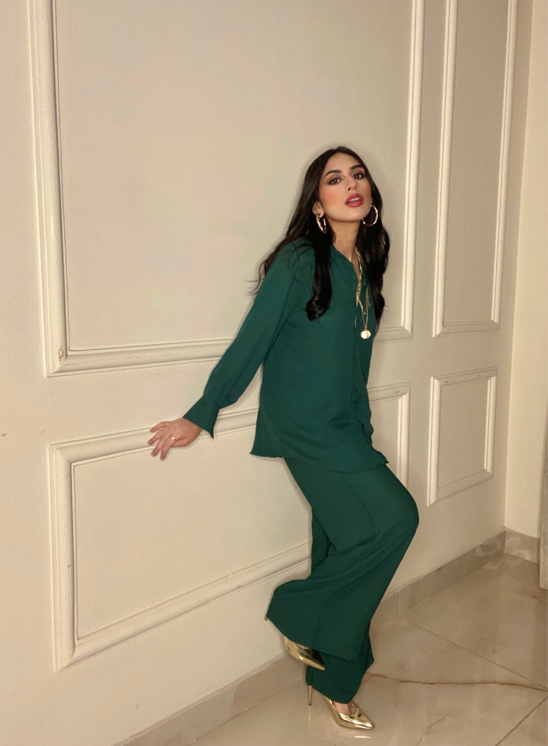 Manahils Stitched Co Ords C0-Ord Set Green