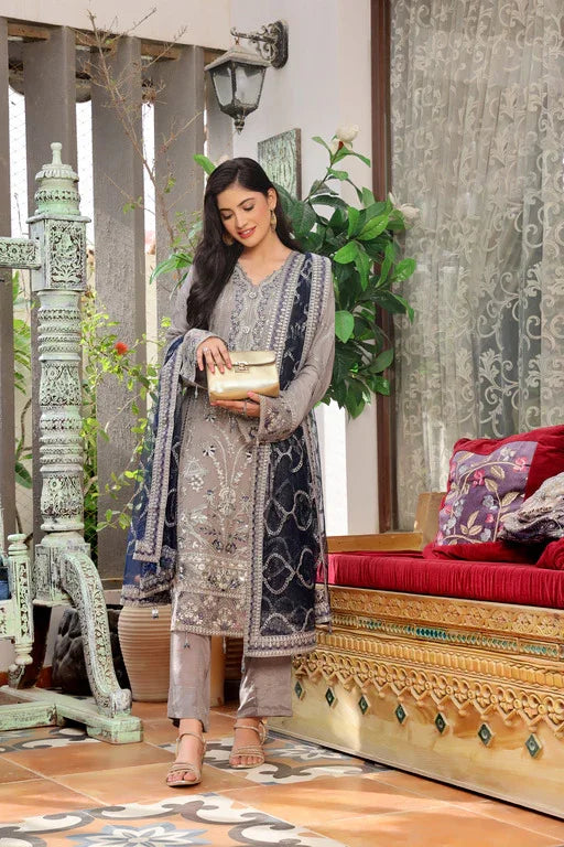 Dressline Semi Stitched 3 Pcs Emb Luxury Chiffon Collection