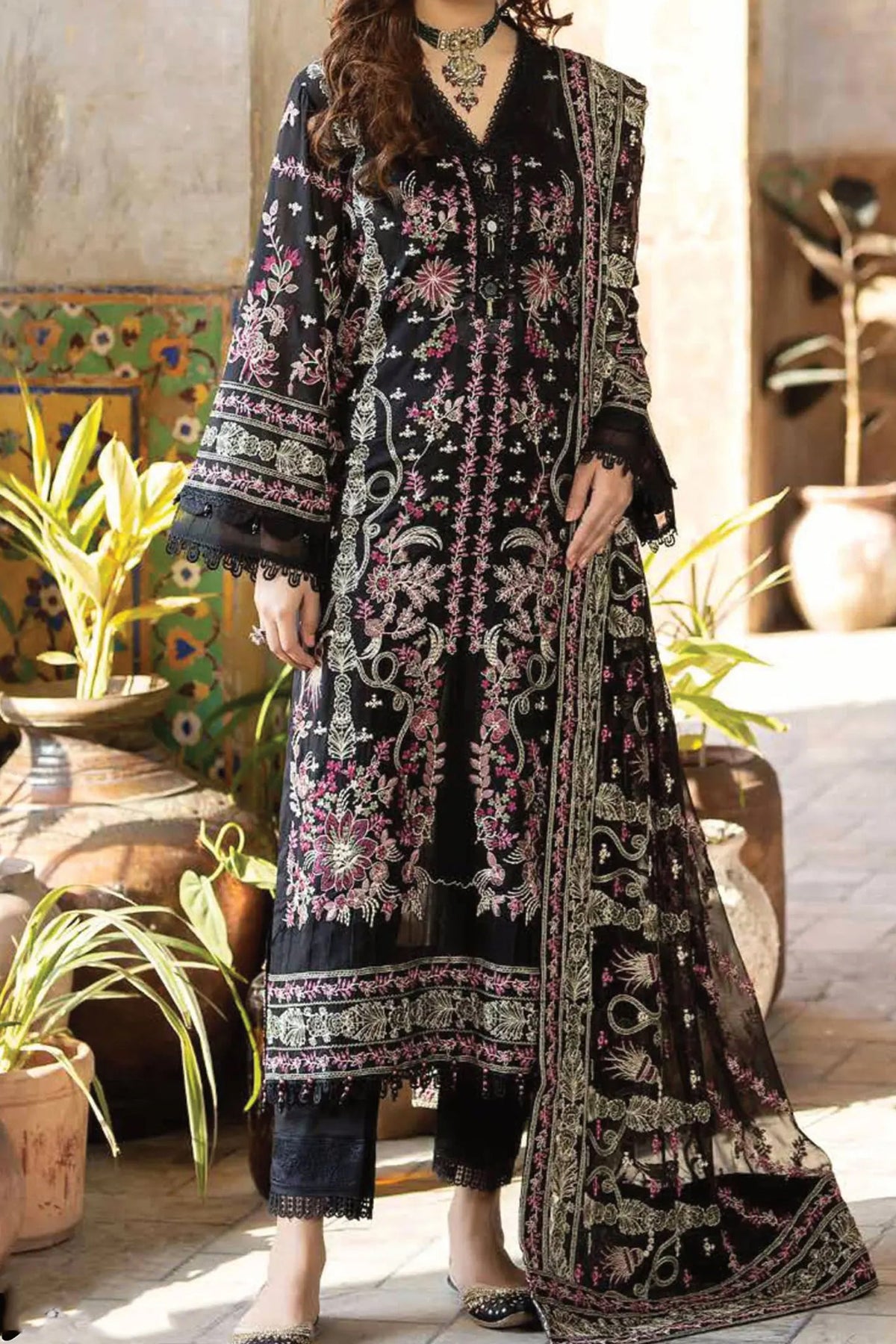 Johra Gold Unstitched 3 Piece Swiss Voil Emb Collection'2024-JH-140