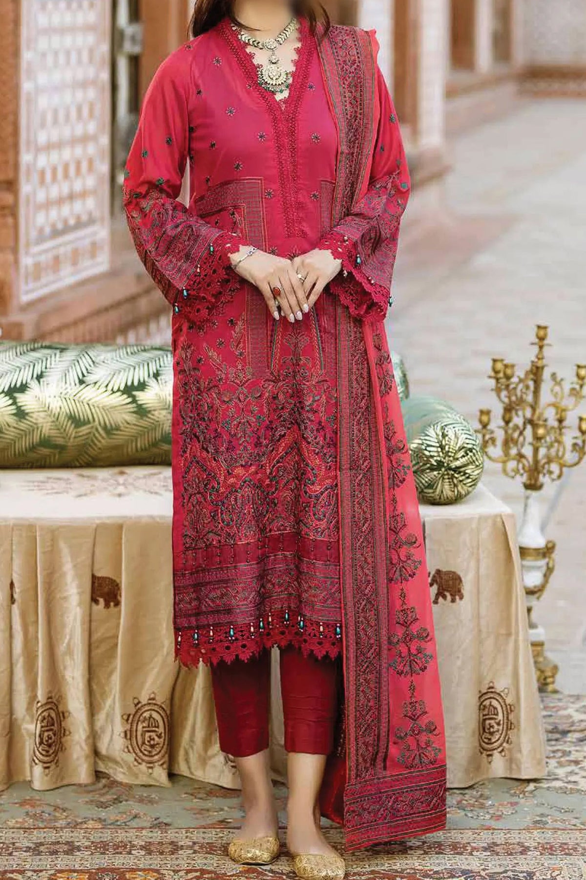 Johra Gold Unstitched 3 Piece Swiss Voil Emb Collection'2024-JH-147