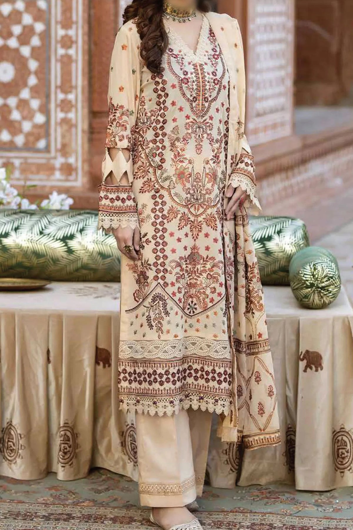 Johra Gold Unstitched 3 Piece Swiss Voil Emb Collection'2024-JH-149