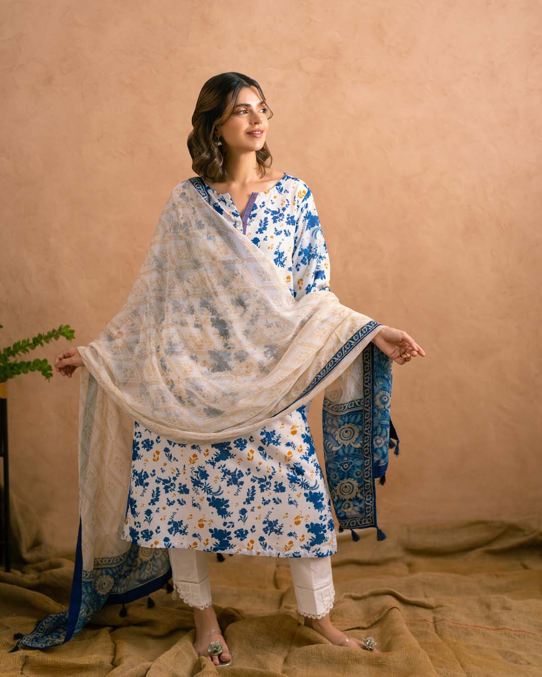 Ayla Studio Lime White-Dupatta