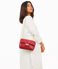 RTW Creation - Maroon quilted mini bag with chain