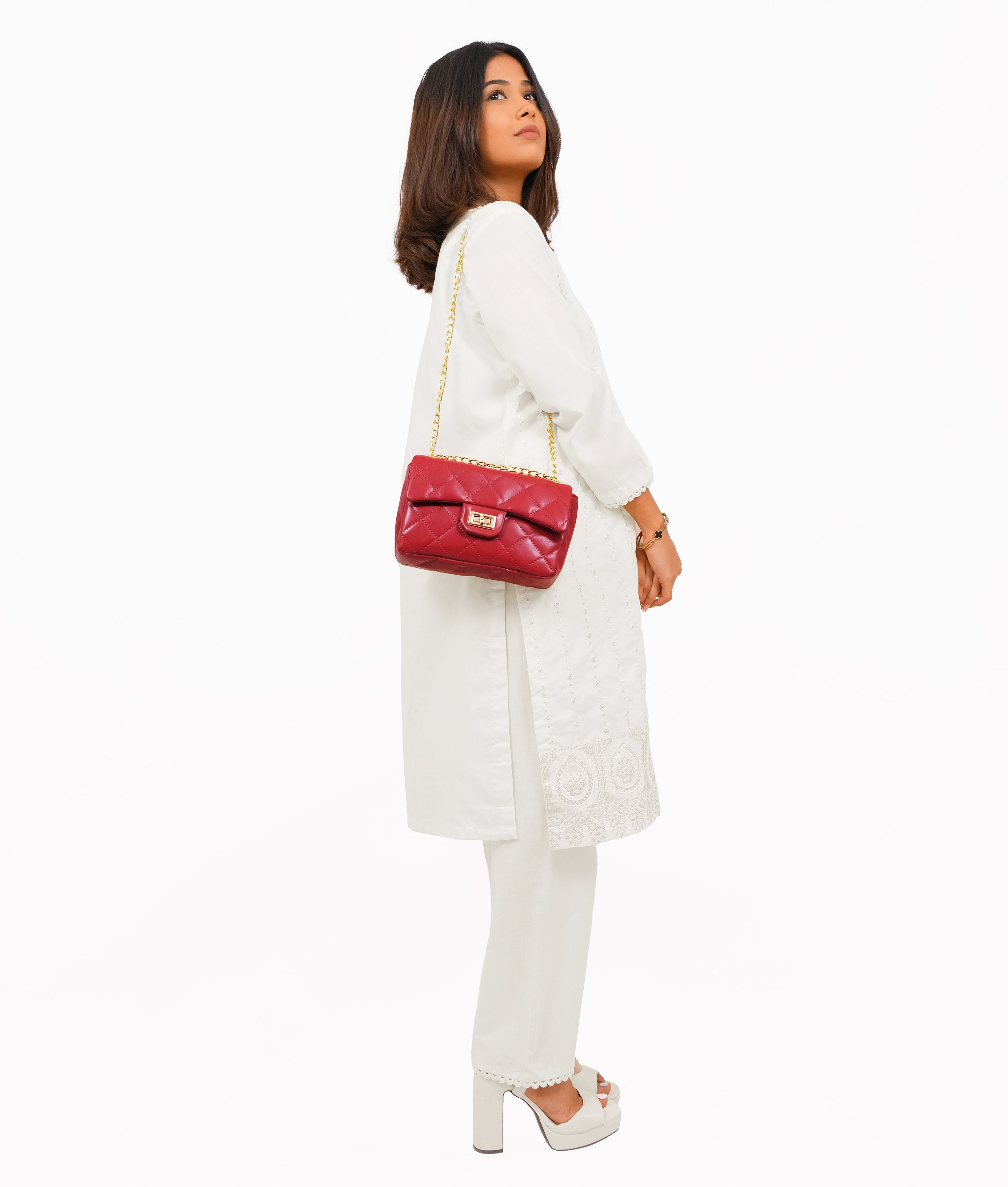 RTW Creation - Maroon quilted mini bag with chain