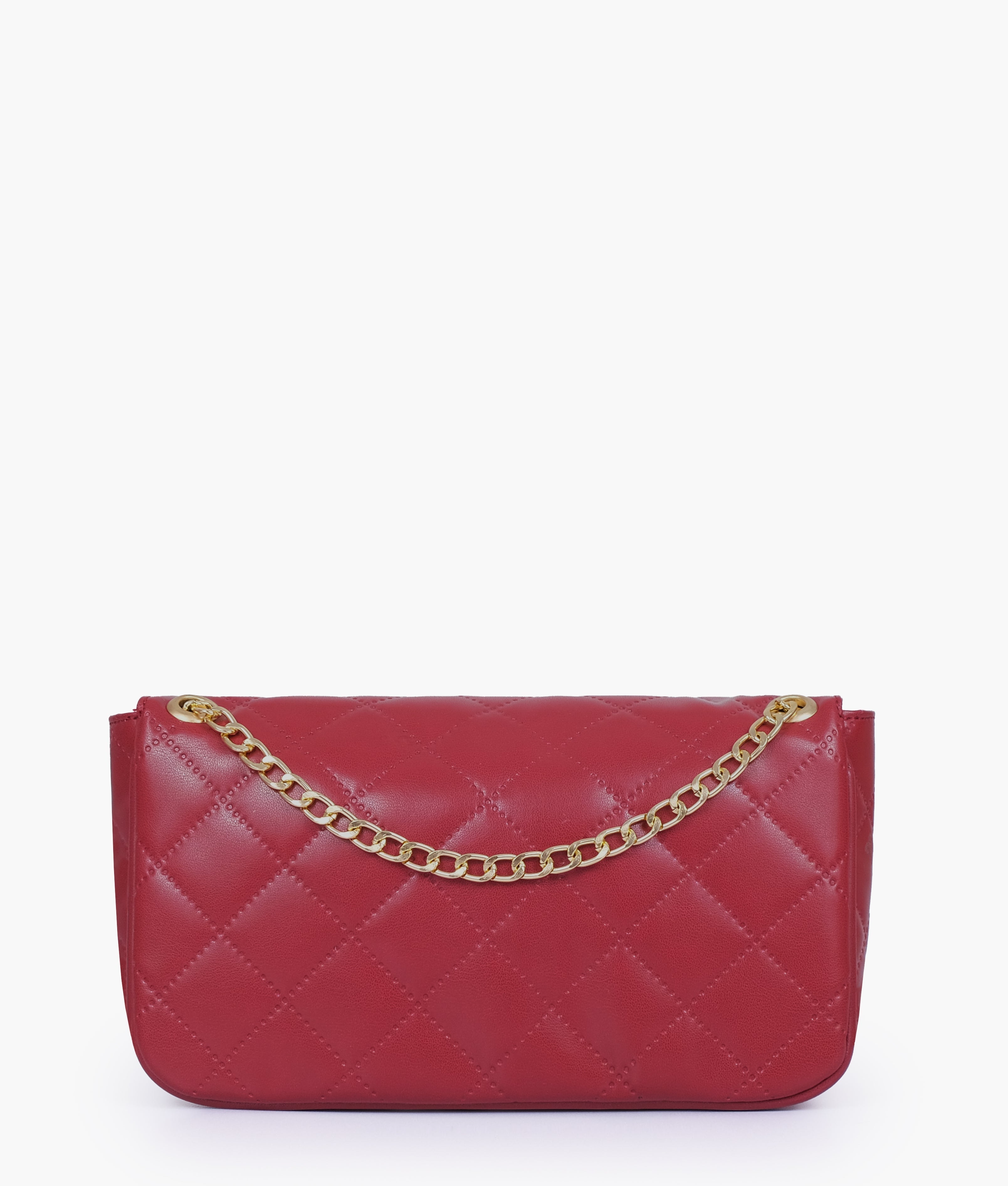 RTW Creation - Maroon quilted small shoulder bag with chain