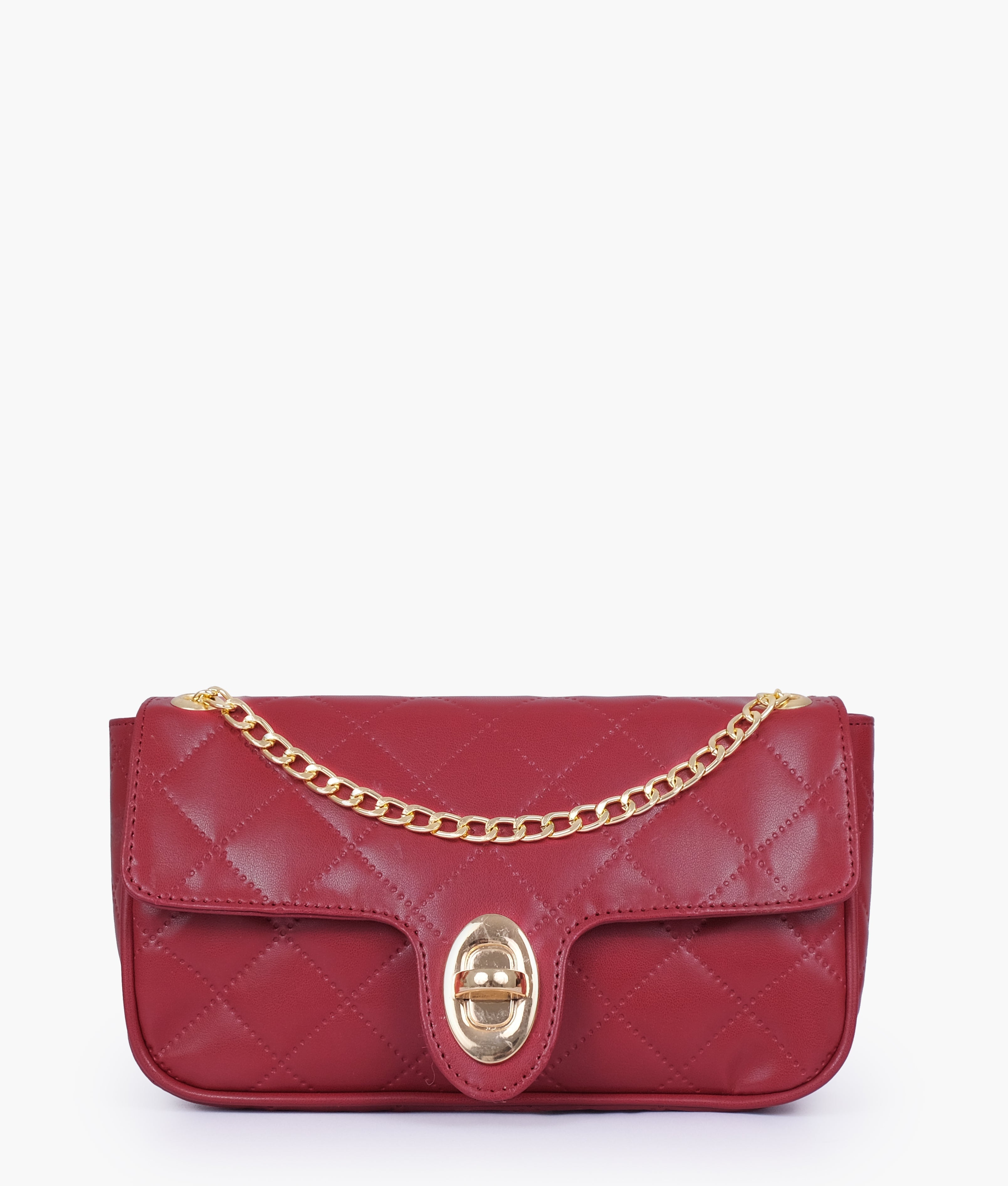 RTW Creation - Maroon quilted small shoulder bag with chain