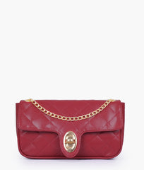 RTW Creation - Maroon quilted small shoulder bag with chain