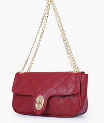 RTW Creation - Maroon quilted small shoulder bag with chain