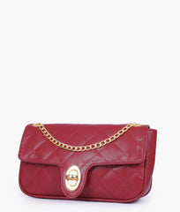 RTW Creation - Maroon quilted small shoulder bag with chain