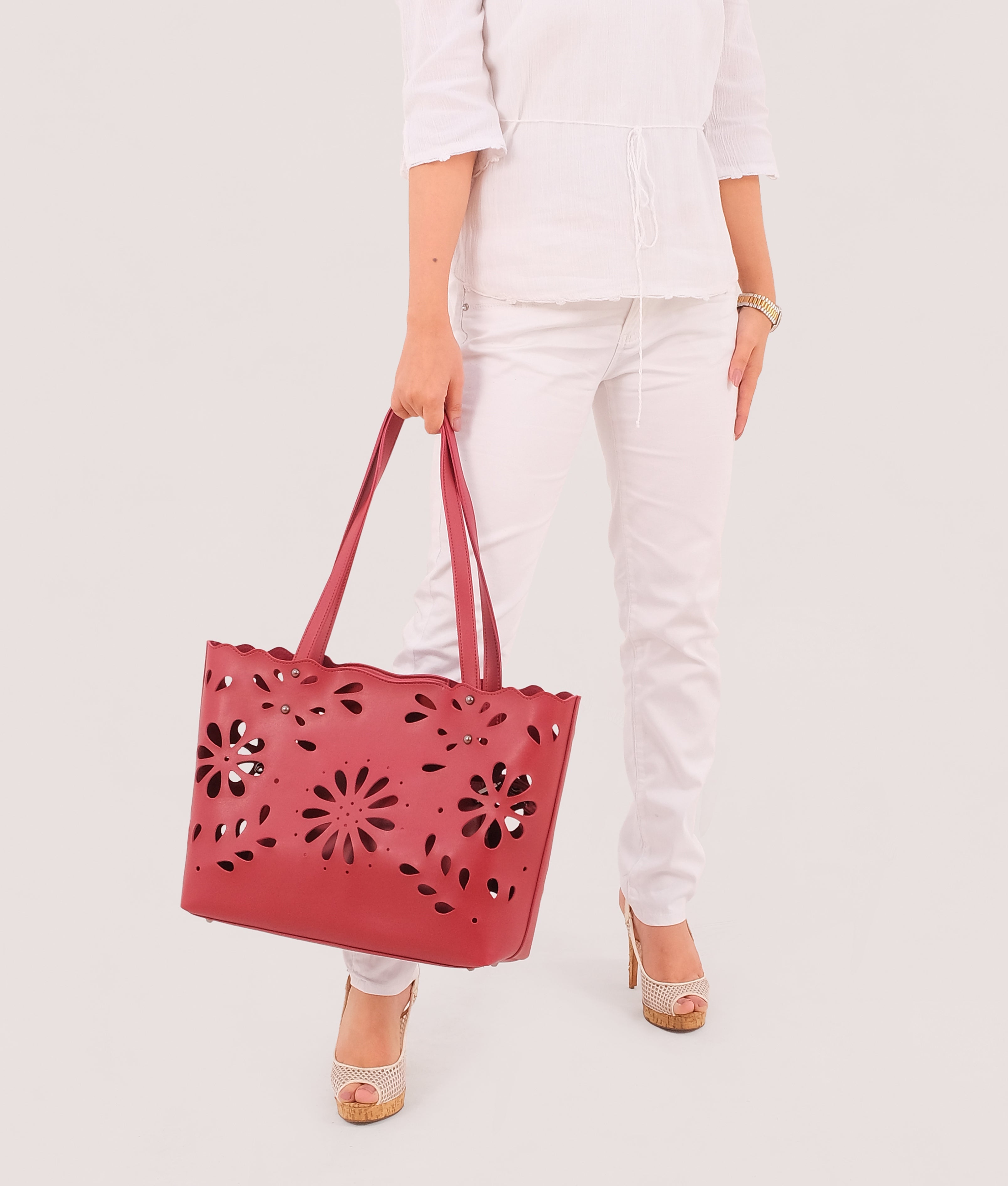 RTW Creation - Maroon two-piece floral tote