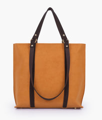 RTW Creation - Mustard and dark brown mocha suede double-handle tote