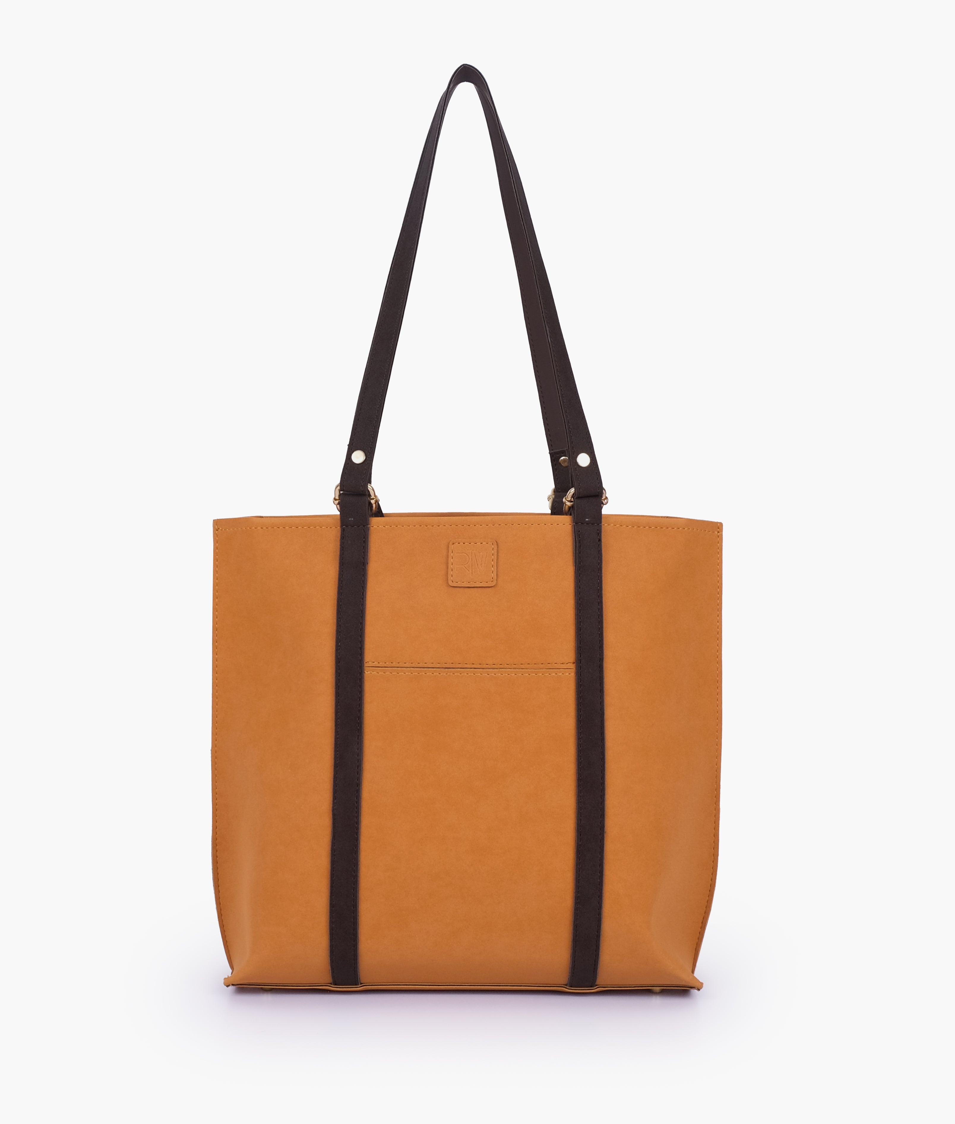 RTW Creation - Mustard and dark brown mocha suede double-handle tote