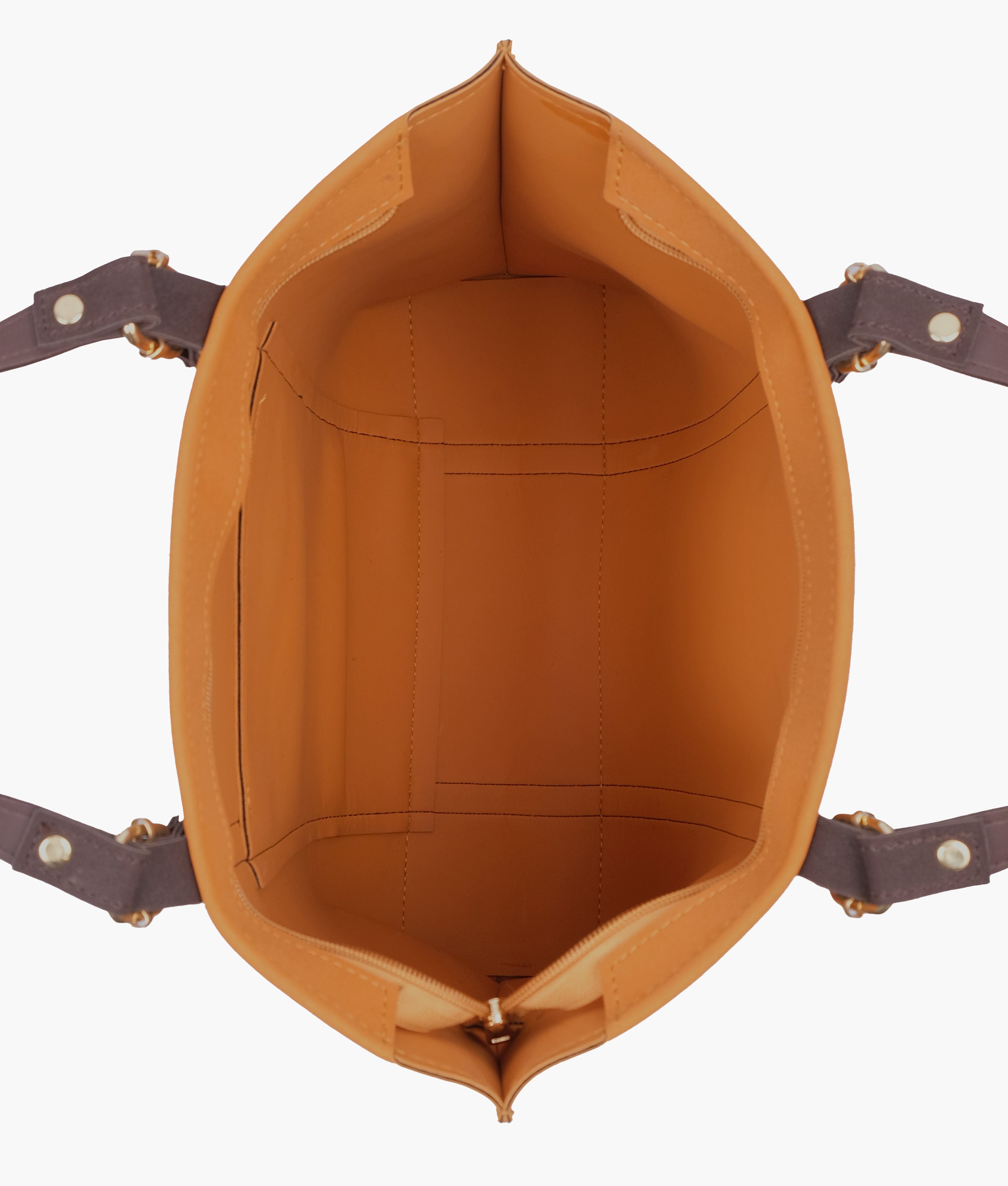 RTW Creation - Mustard and dark brown mocha suede double-handle tote