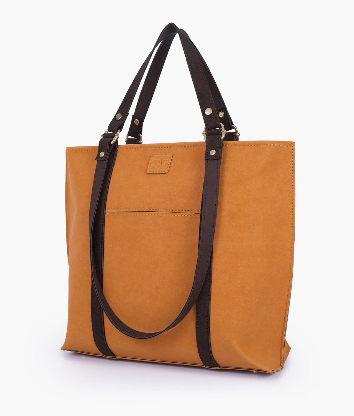 RTW Creation - Mustard and dark brown mocha suede double-handle tote