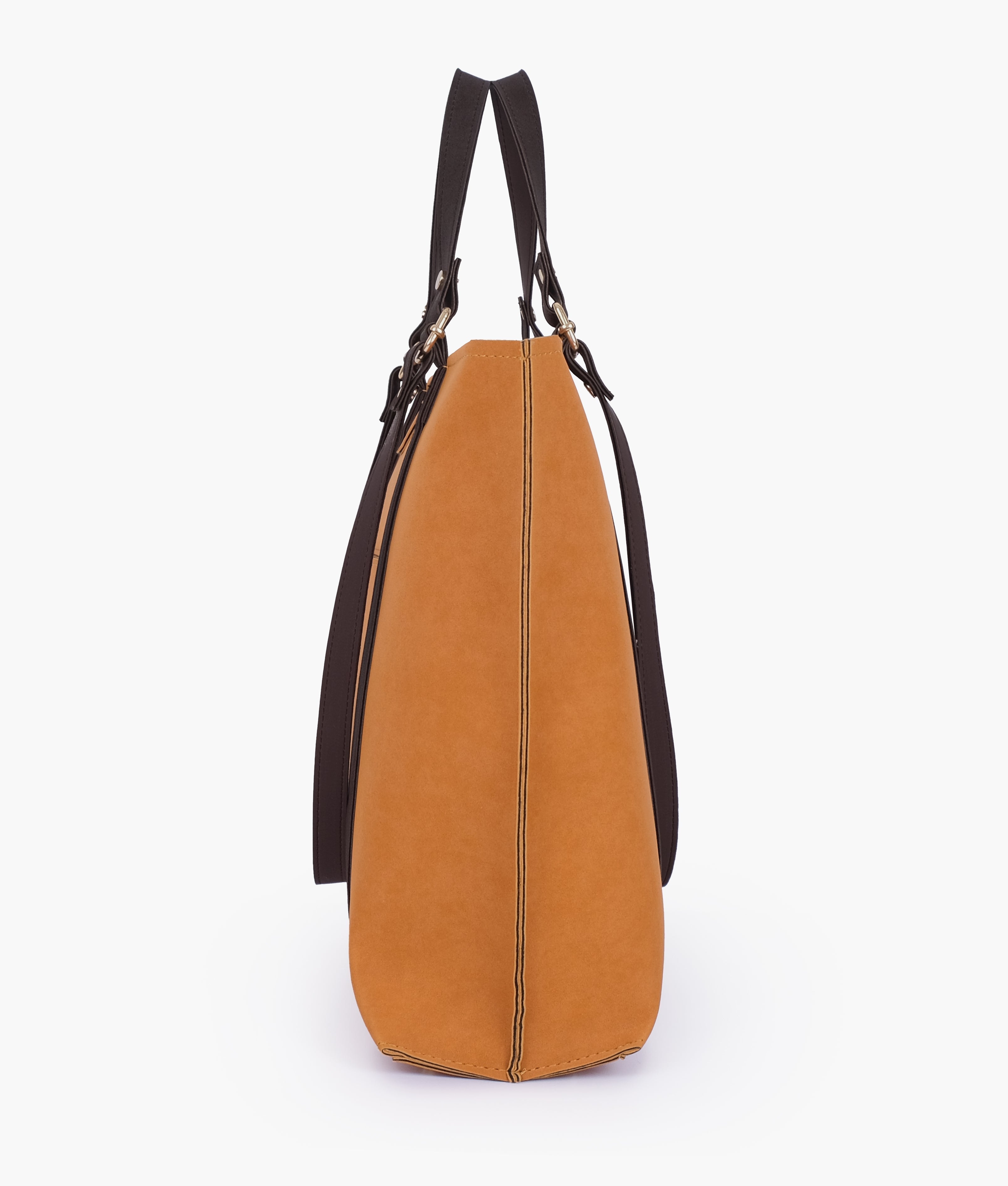 RTW Creation - Mustard and dark brown mocha suede double-handle tote