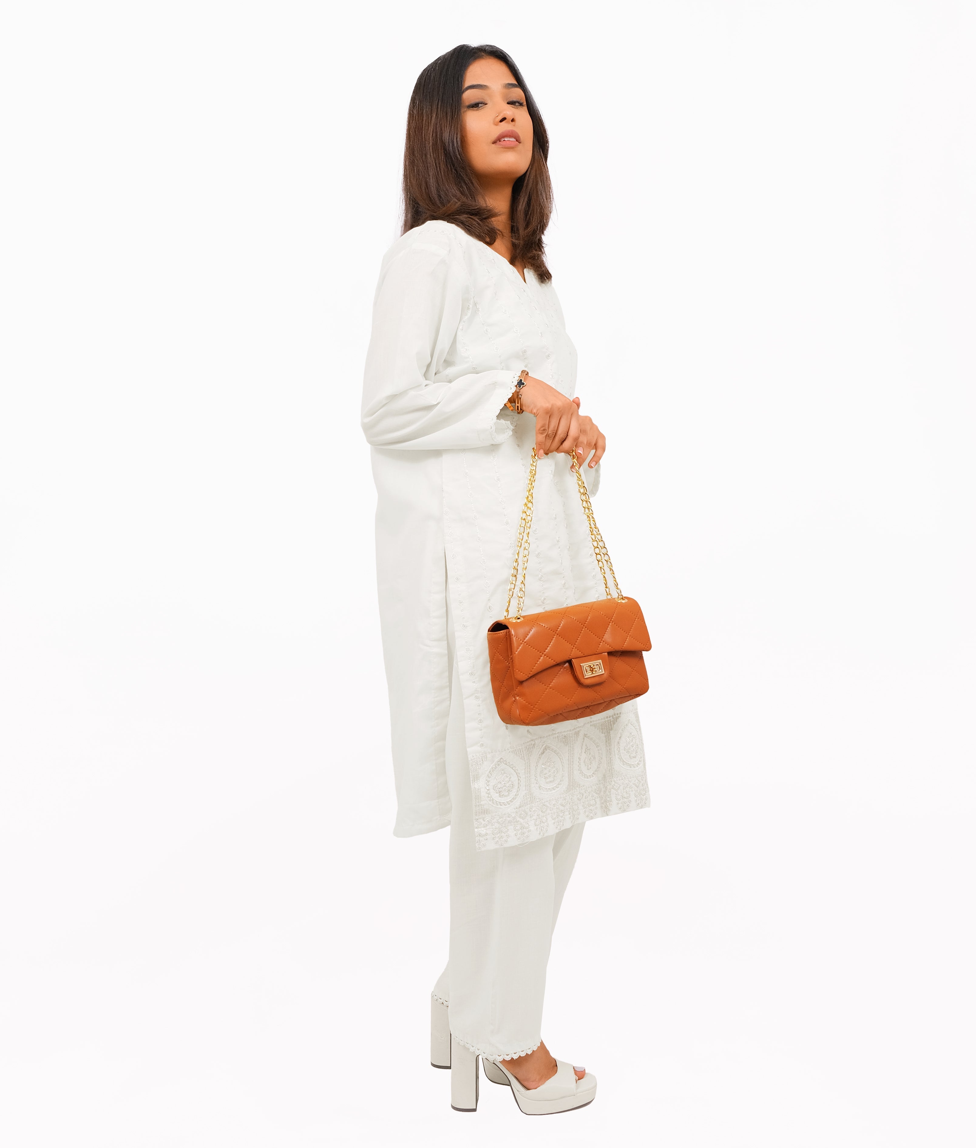RTW Creation - Mustard quilted mini bag with chain