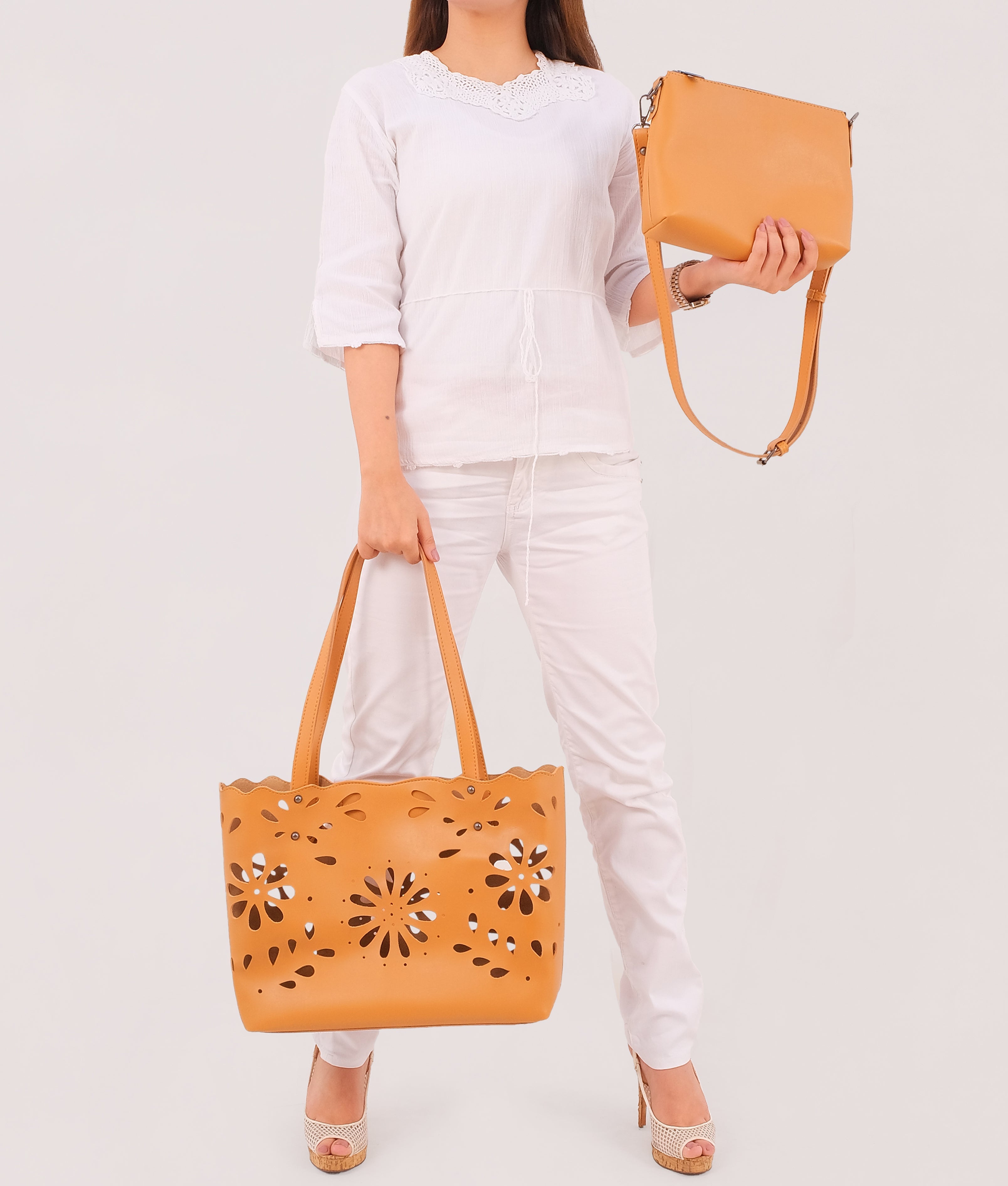 RTW Creation - Mustard two-piece floral tote