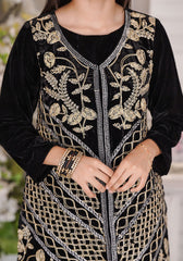 Velvet Embroidered 2 Pc Suit - Wear Ochre