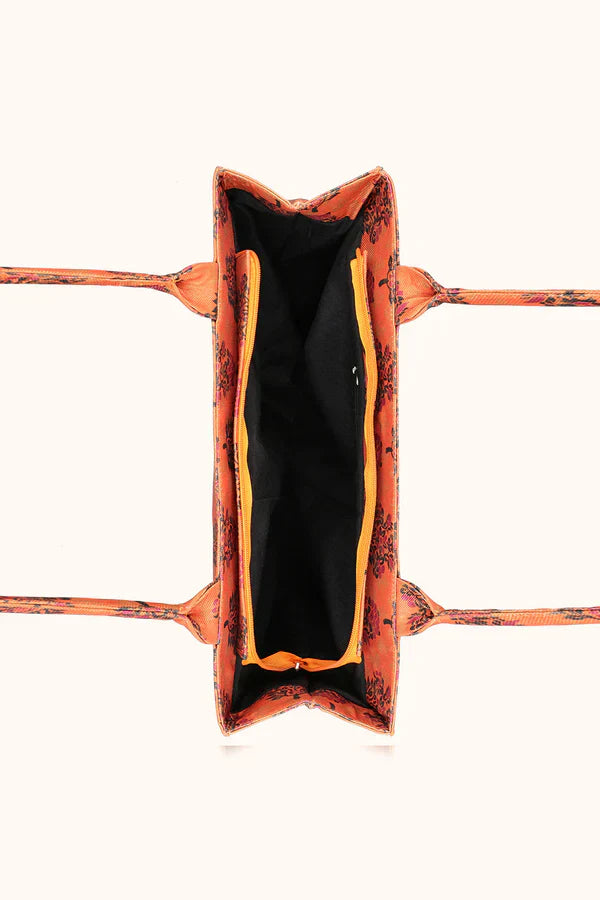 Fineur Canvas Tote Bag Orange Floral