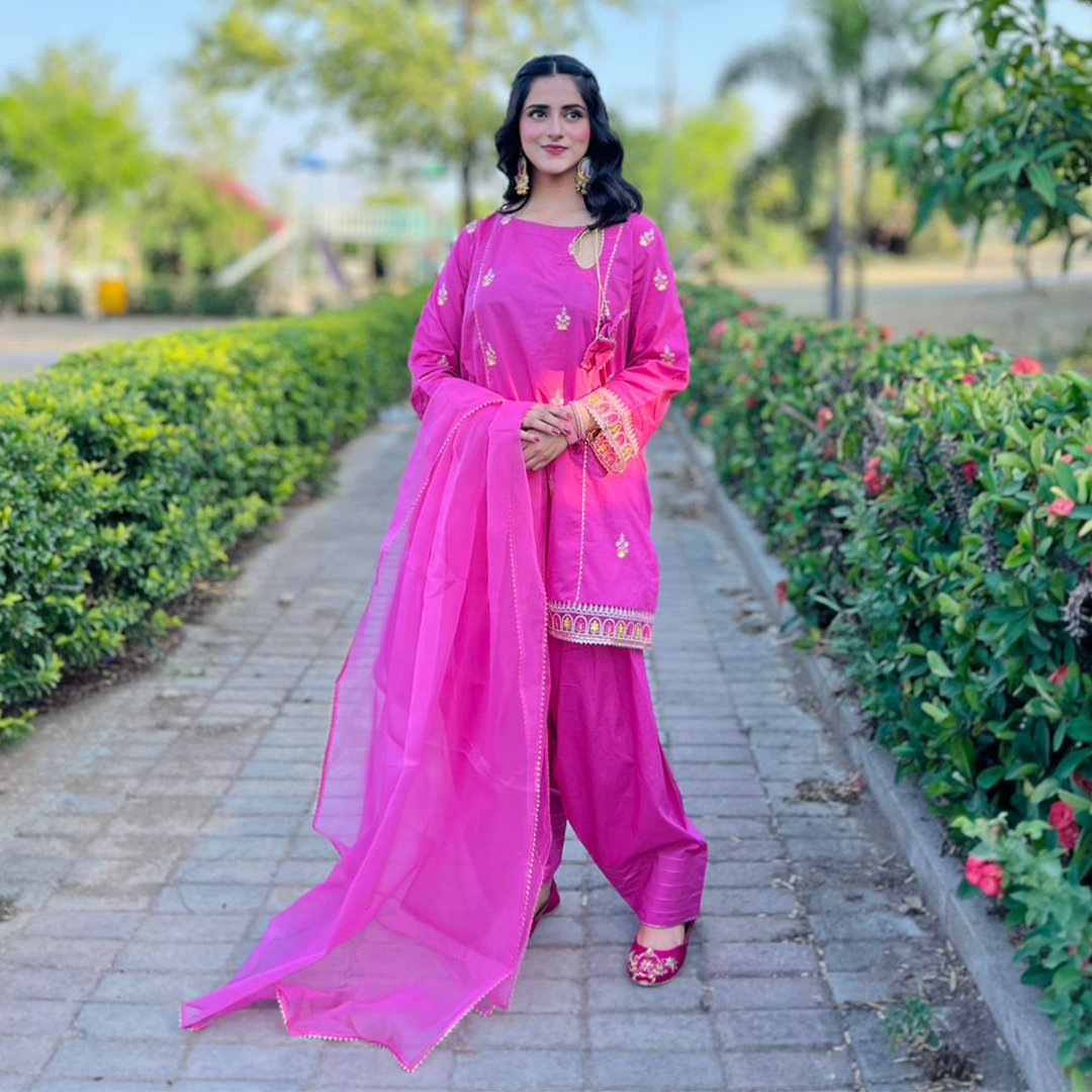 Urban Cut Stitched 3 Piece Cotton Emroidered Set with  Salwar