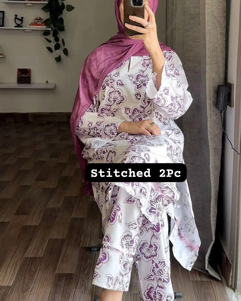 Zaib E Hoor KESARIYA Floral Print 2Pcs Stitched Suit