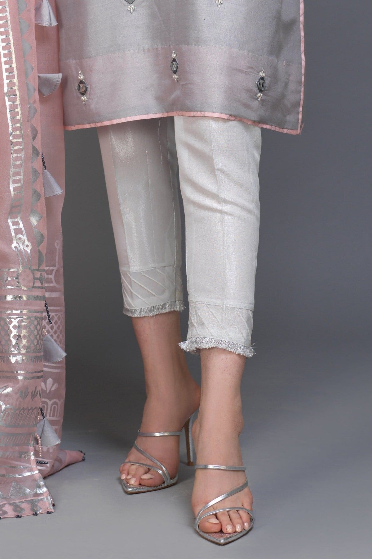 Zaaviay Stitched Silver Maysuri Pants With Fray