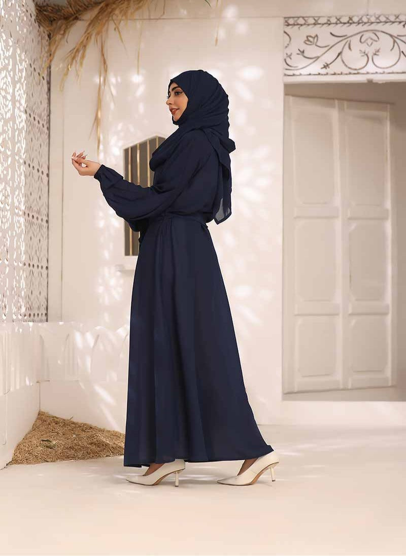 Hijab Ul Hareem Royal Blue Double Georgette Double Brest Style Abaya - 0122-R-261