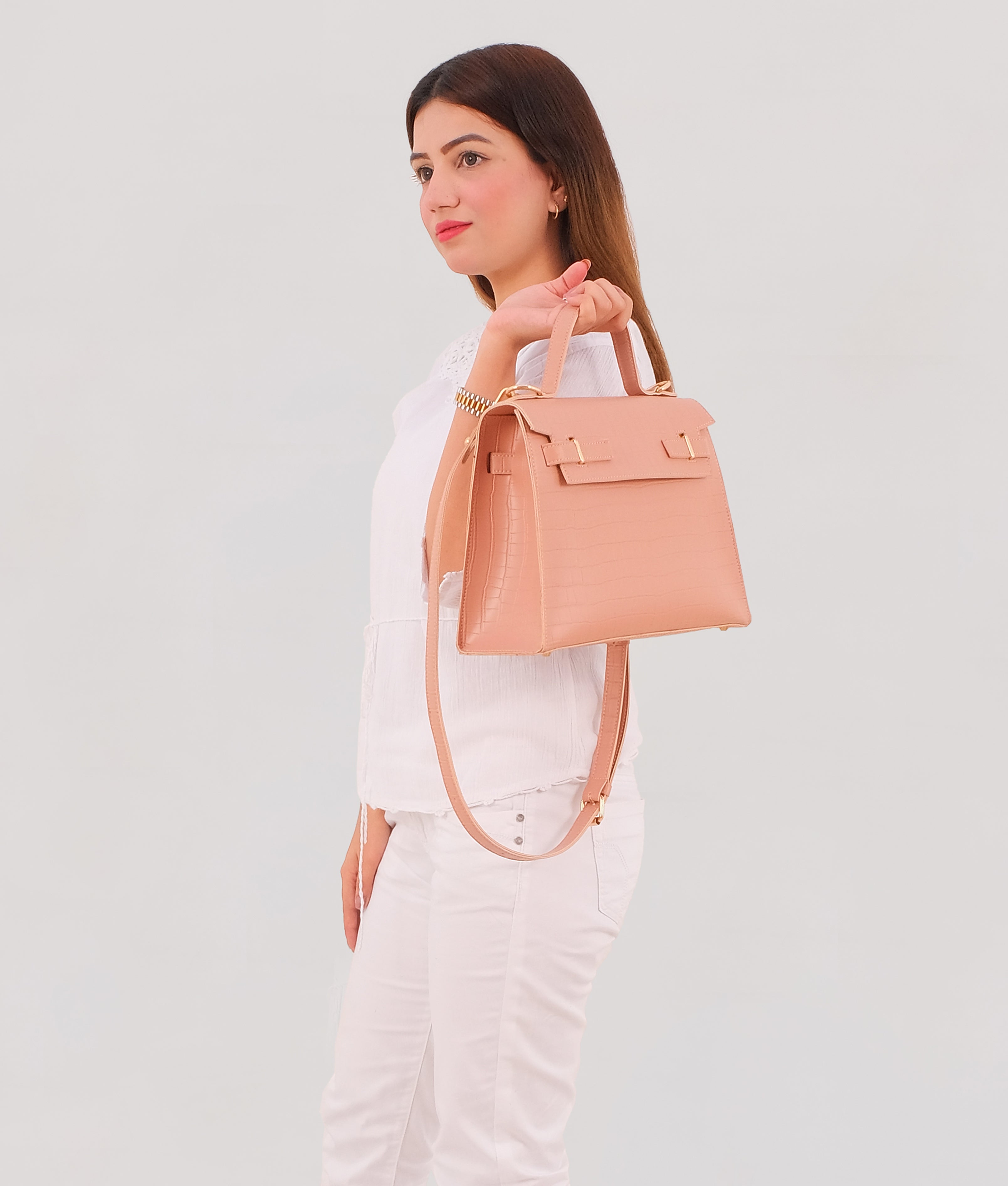 RTW Creation - Pink top-handle crocodile mini bag