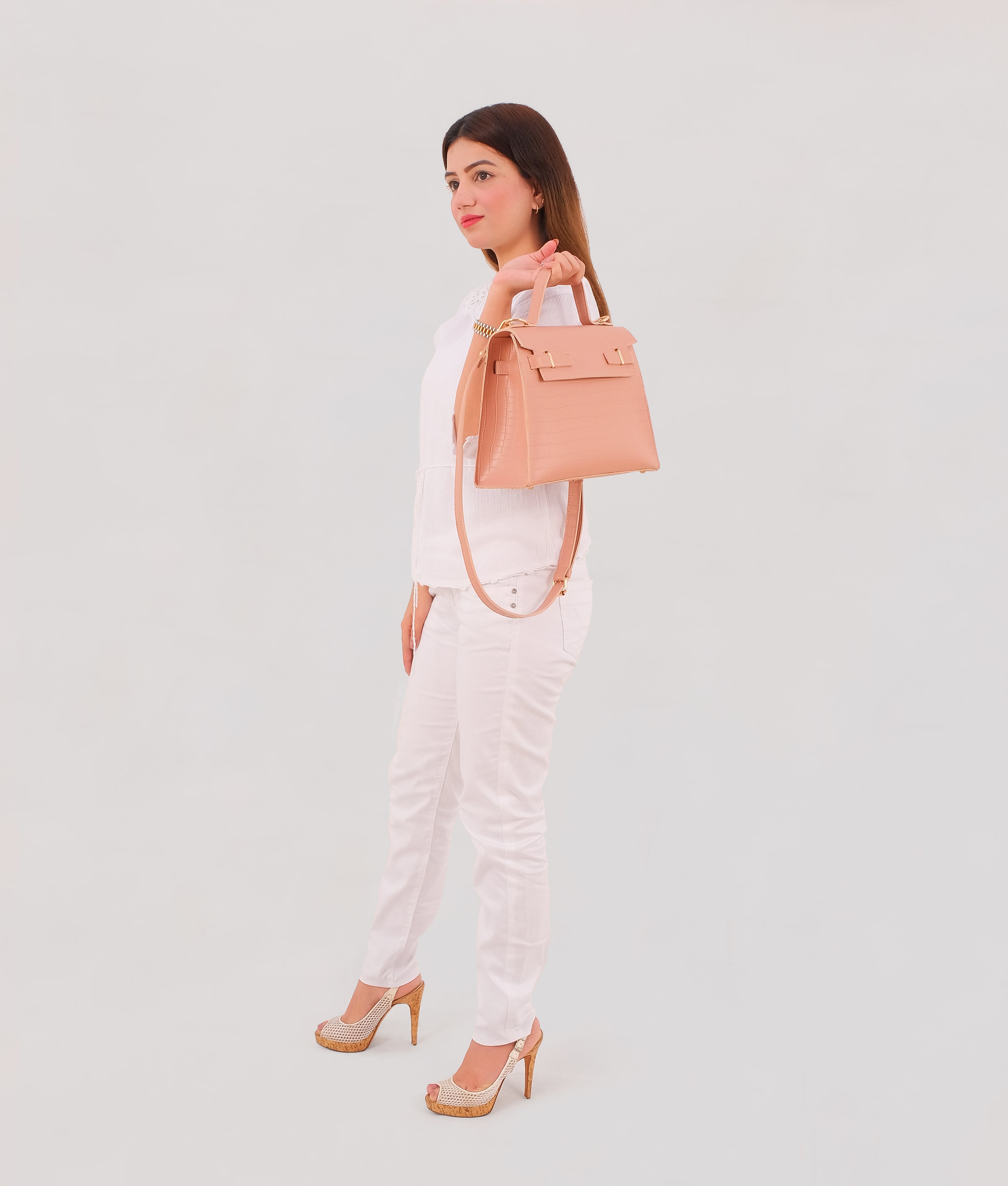 RTW Creation - Pink top-handle crocodile mini bag
