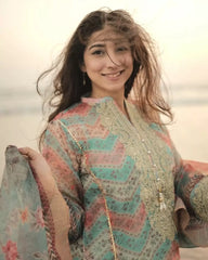 Ayla Studio Stitched Embroidered chiffon  3PC - Aquamarine