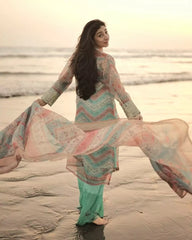 Ayla Studio Stitched Embroidered chiffon  3PC - Aquamarine