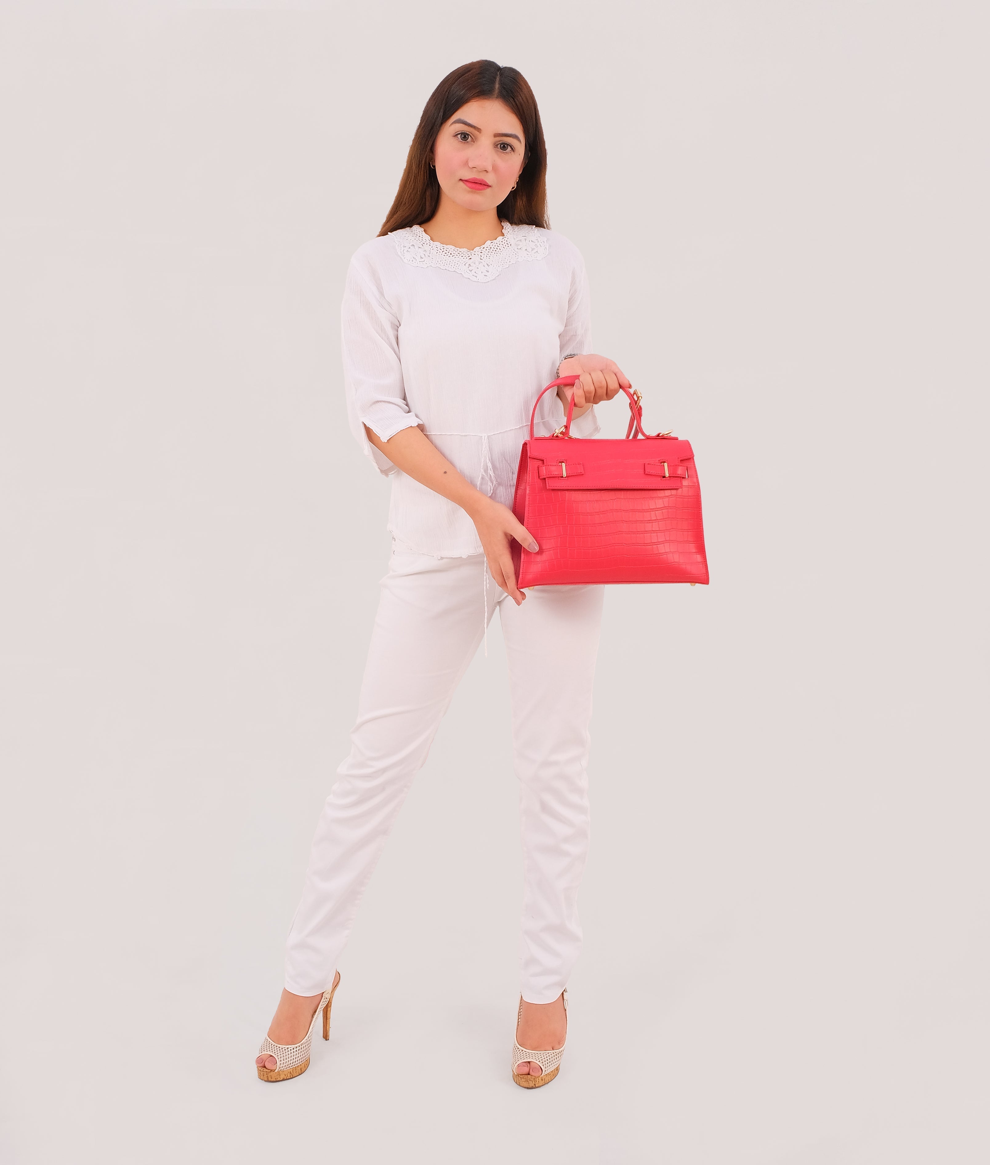 RTW Creation - Red top-handle crocodile mini bag
