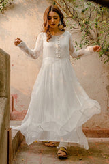Roshanay By Mannat Clothing Stitched Collection-Deep White Frock