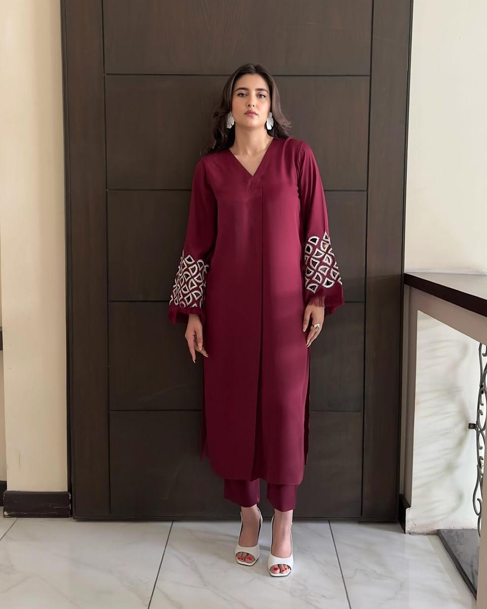 Manahils Unstitched Co Ords Embroidered Two Pc