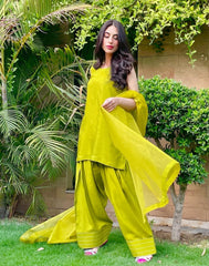 Manahils Stitched Parrot Green Farshi Shalwar