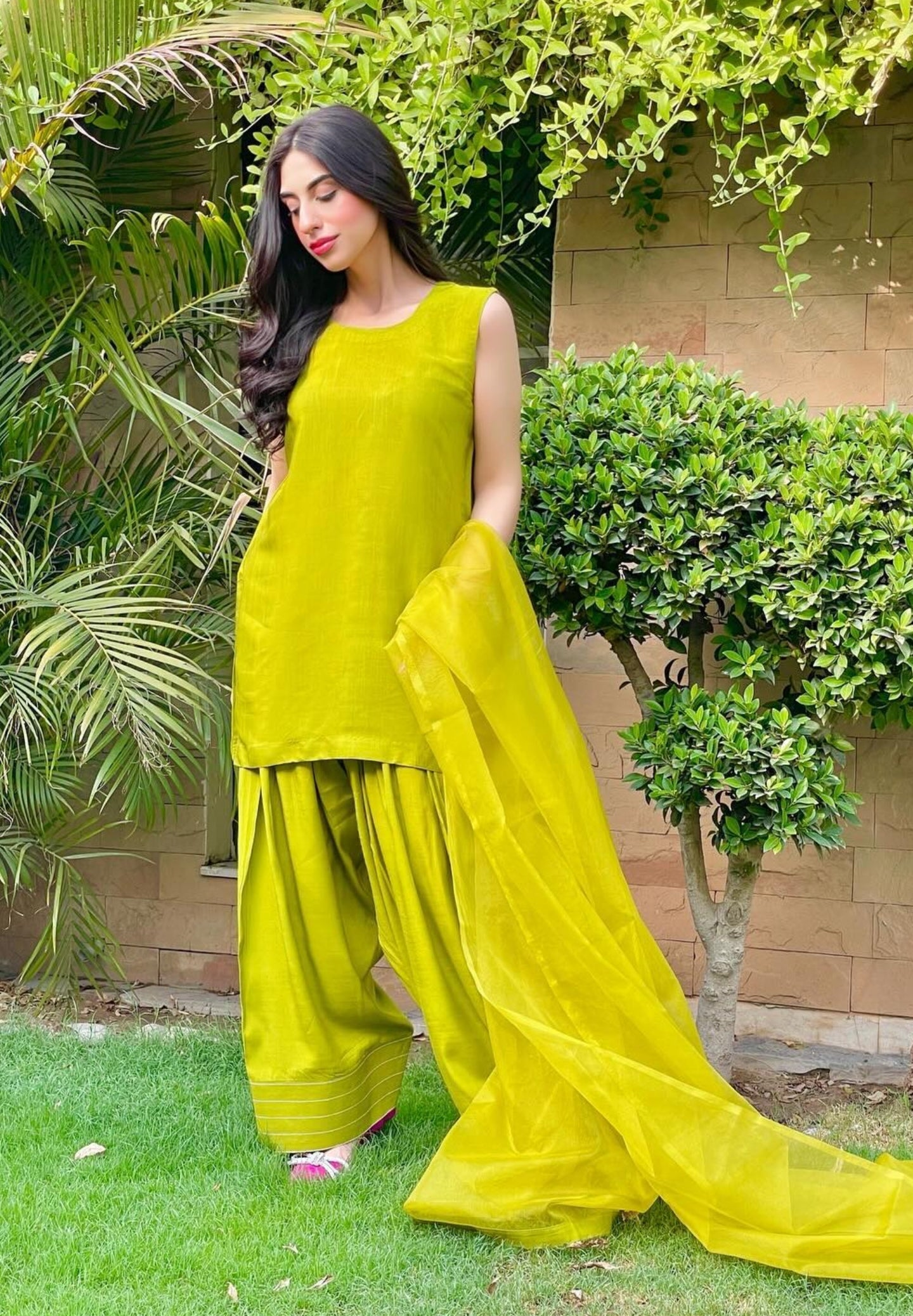 Manahils Stitched Parrot Green Farshi Shalwar