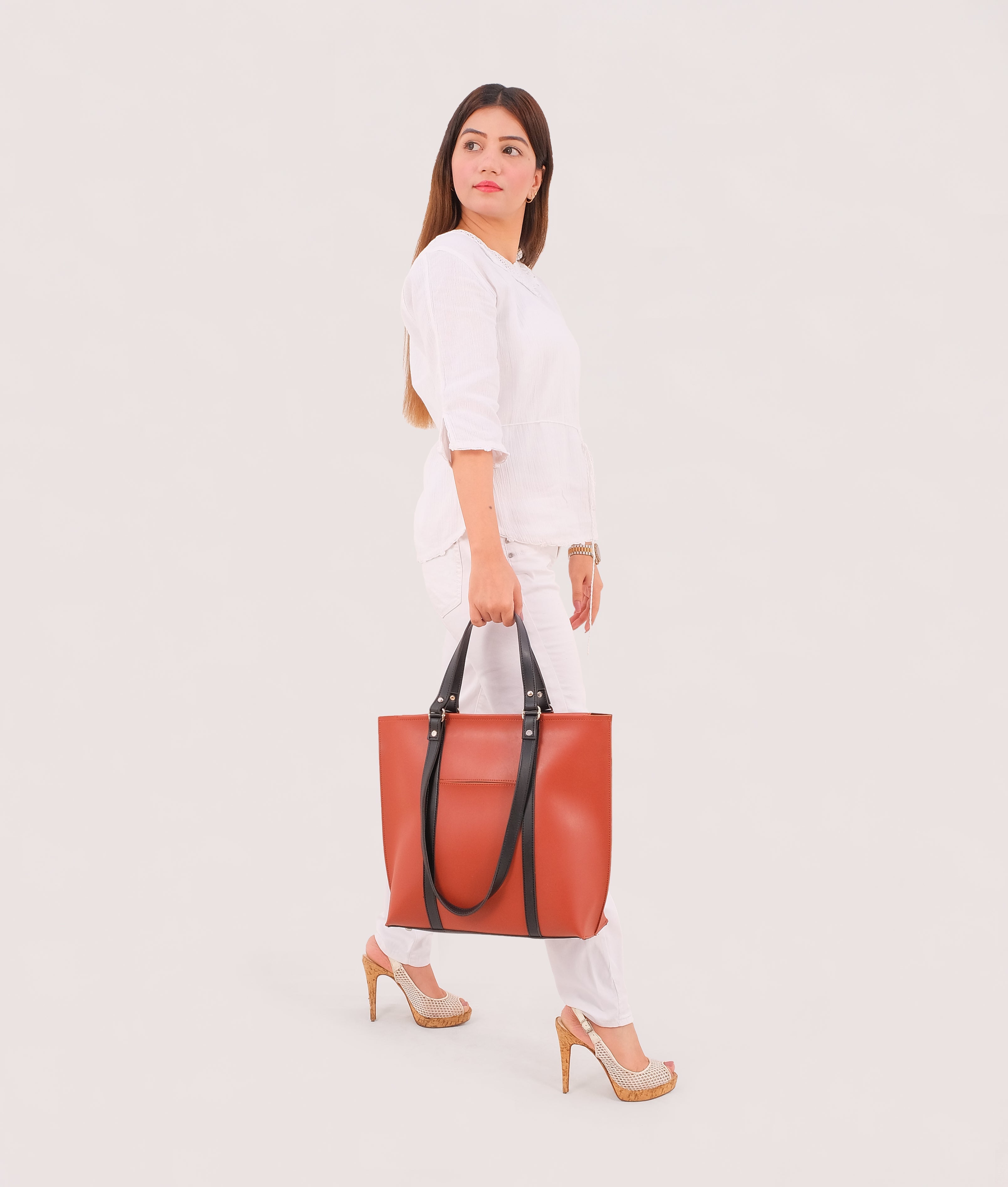 RTW Creation - Rust and black double-handle tote bag