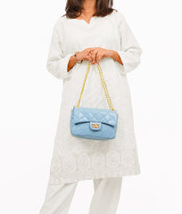 RTW Creation - Sky Blue quilted mini bag with chain